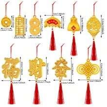 1set Chinese New Year Tree Pot Decoration With Lucky & Fortune Tree Shaped Pendant - Multicolor - View 2