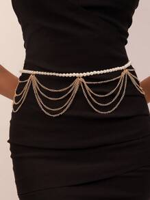 1 chiếc Dây chuyền kim loại tua rua nhiều lớp cho cô dâu nữ, Phụ kiện thời trang Vogue phù hợp với váy, váy cưới, trang phục trang trọng - Vàng - Xem 1