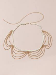 1 chiếc Dây chuyền kim loại tua rua nhiều lớp cho cô dâu nữ, Phụ kiện thời trang Vogue phù hợp với váy, váy cưới, trang phục trang trọng - Vàng - Xem 2