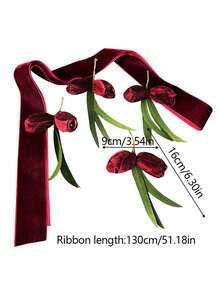 1 件裝新娘鬱金香絲帶頭帶優雅天鵝絨婚禮髮帶頭飾韓國時尚頭飾女式髮飾 - 白色 - 查看 5