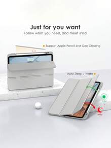 Ốp bảo vệ iPad bằng silicon trong suốt, thiết kế gập ba với khe cắm bút cảm ứng, mặt lưng trong suốt, chân đế siêu mỏng, chống sốc và rơi vỡ. - Màu Xám nhạt - Xem 6