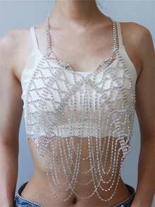 1入組性感華麗鑲鑽花形身鏈,女性沙灘配飾 - 銀色 - 查看 1