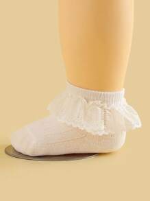 4 pares de calcetines lisos de estilo princesa con borde de encaje blanco, suave y cómodo para bebé niña