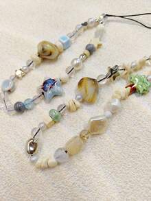 1pc Y2k Style Shell & Star & Beaded Keychain Diy Mobile Phone Lanyard, Suitable For Phone Cases, Ccd Cameras And Hand-Held Bags. - Multicolor - View 1