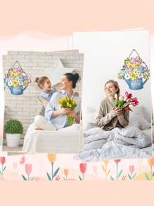 1pc Spring Flower Welcome Door Sign,Wooden Hanging Sign,Rustic Farmhouse Wall Pediment For Front Door,Home Decoration. - Flower Kettle - View 5