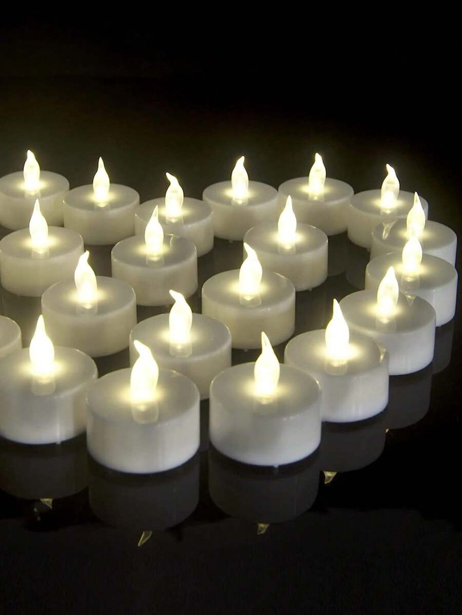 暖黃 / 白燈光無火led茶燭：24入組電池供電假蠟燭,含電池,無香味,適用於季節性和節日慶祝活動,模擬真實蠟燭的閃爍 - 白色 - 查看 1