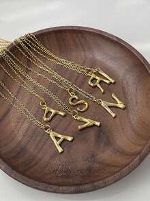 1入時尚簡約26個英文字母項鍊,s925純銀字母掛墜項鍊,適用於女士日常佩戴 - 金色 - 查看 6