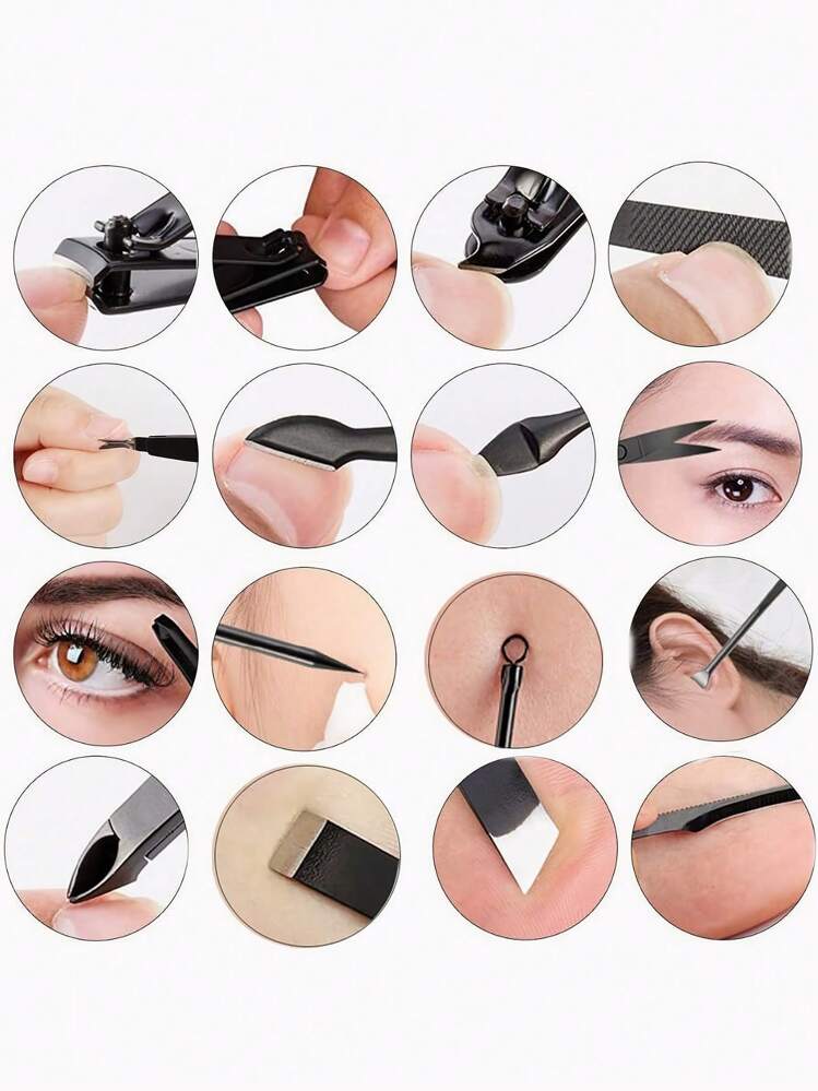 Set De Manicura Pedicura, Conjunto De Cortaúñas Para Uñas, Kit De Higiene Para Viaje, Conjunto De Cuidado Cortador Profesional De Acero Inoxidable, Tijeras, Pinzas, Cuchillo, Recogedor De Orejas, Herramientas De Cuidado Y Aseo, Con Estuche - Azul Marino - Ver 8