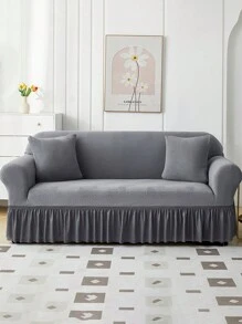 1 bucată husă elastică pentru canapea, fibră de poliester în stil modern, cu design de fustă cu model geometric, protecție antipraf și anti-alunecare, potrivire universală pentru canapea cu 1/2/3/4 locuri, toate anotimpurile