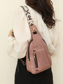 2025 Unique Design Fashionable PU Leather Sling Women 3 Pockets Chest Pouch Travel Shopping Shoulder Bag