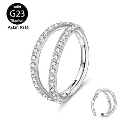 1 chiếc khuyên tai sụn đôi bằng titan G23 cỡ 16G/18G, khuyên mũi đính đá Cubic Zirconia, khuyên septum, khuyên tai sụn dạng kẹp, trang sức xỏ mũi.