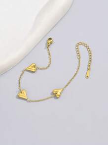 1 件简约 18k 镀金不锈钢心形吊坠手链情人节、妈妈、母亲、母亲节、礼物 - 金黃色 - 查看 2