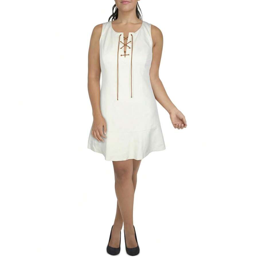 LAUREN RALPH LAUREN Womens Lace Up Above Knee Shift Dress - 冬霜 - 查看 1