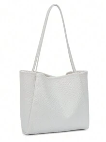 2024年新款時尚編織袋,多功能度假旅行大容量手提包女式肩袋 - 白色 - 查看 1