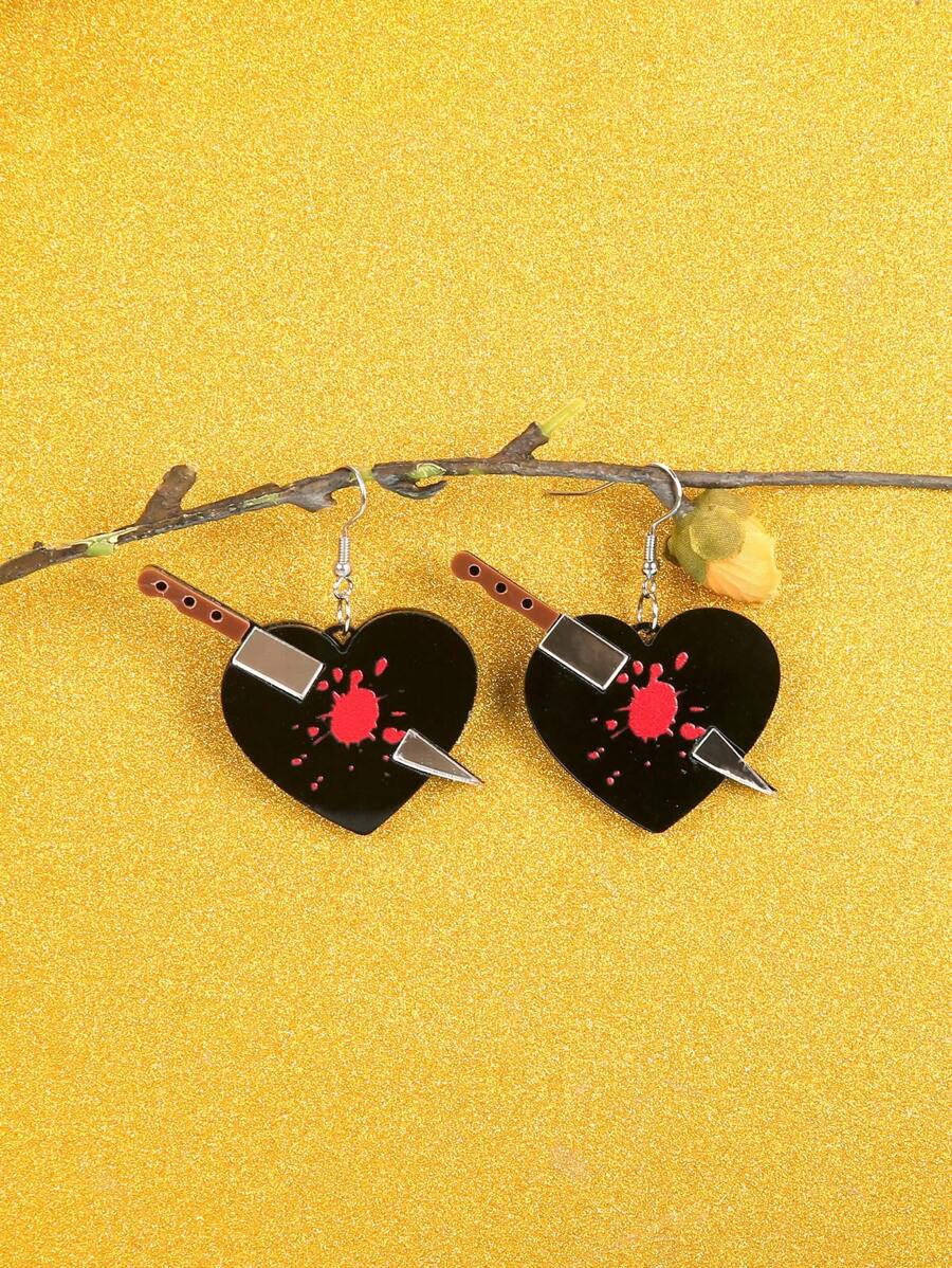1pair Women's Creative Lip Shape & English Letter Dangle Earrings As Mother's Day Gift, Fashionable Simple Style - One Arrow Through the Heart - View 1