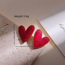 1pair Premium Stainless Steel Earrings, 18k Gold Plated With Morandi Color Coating, Oil Drop Design, Fashionable And Personalized - Heart Earrings - View 8