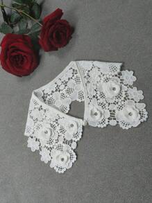 1pc Women's White Water-Soluble Lace Collar With Floral Rhinestone Decorative Detachable Collar Suitable For Spring Dress, Outerwear - White - View 5