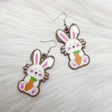 1對可愛的復活節兔子圖案木製耳環,作為復活節贈禮給女性/女孩 - 可愛兔子耳環 - 查看 4