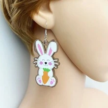 1對可愛的復活節兔子圖案木製耳環,作為復活節贈禮給女性/女孩 - 可愛兔子耳環 - 查看 5