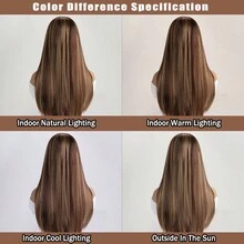 26英寸女士時尚棕色漸層合成纖維長直髮假髮，自然中分瀏海，高溫耐熱材料，適合日常穿着、萬聖節裝扮和聚會 - 間色 - 查看 7