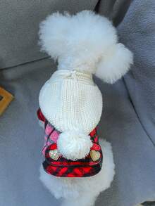 1pc Pet Clothes For Dogs And Cats, Winter Warm Fleece Hoodie With Chenille Grids - Multicolor - View 2