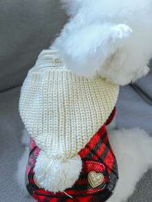 1pc Pet Clothes For Dogs And Cats, Winter Warm Fleece Hoodie With Chenille Grids - Multicolor - View 8