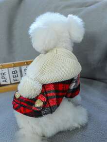 1pc Pet Clothes For Dogs And Cats, Winter Warm Fleece Hoodie With Chenille Grids - Multicolor - View 1