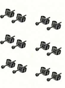 6對男士用2mm不鏽鋼小圓珠耳針,軟骨耳釘、鼻唇環 - 黑色 - 查看 1