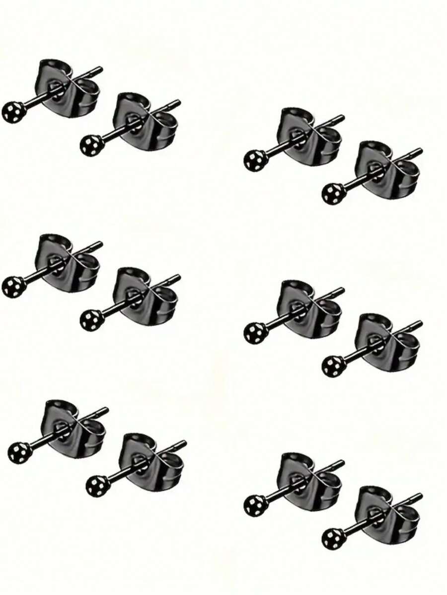 6對男士用2mm不鏽鋼小圓珠耳針,軟骨耳釘、鼻唇環 - 黑色 - 查看 1