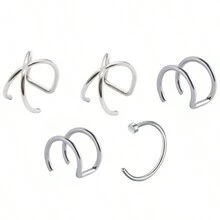 5入組不銹鋼假鼻環鼻夾身體珠寶,男女均適用 - 彩色 - 查看 8