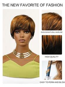 10 Inch Ngắn Trông tự nhiên Nâu Đến Đen Tóc giả Tóc mái - Hoàn hảo Đối với Đen & Trắng Của phụ nữ Mỗi ngày Thời trang - Nhiều màu - Xem 6