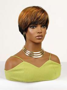 10 Inch Ngắn Trông tự nhiên Nâu Đến Đen Tóc giả Tóc mái - Hoàn hảo Đối với Đen & Trắng Của phụ nữ Mỗi ngày Thời trang - Nhiều màu - Xem 4