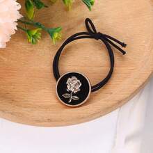 New Arrival Simple & Stylish Rose Design High Elasticity Hair Tie Ponytail Holder Hair Accessories For Women, Korean Style - Black - View 1