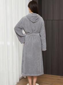 1 件 3D 菠萝格子连帽浴袍，珊瑚绒柔软，吸水，温暖浴袍，适用于浴室、卧室、泳池、所有季节返校 - 查看 4