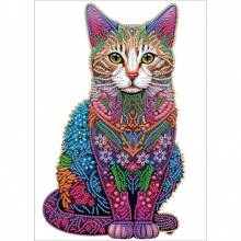 1pc Cat Patterned Diamond Painting Set, 5d Diy Special Shaped Crystal Mosaic Crafts With Partial Diamond & Marking Pen, No Frame - Multicolor - View 1