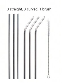 2/4/6/8/10/12 件不锈钢可重复使用吸管和 1 件清洁刷，适用于饮料和水果茶、厨房、圣诞礼物、学校用品 - 銀色 - 查看 4