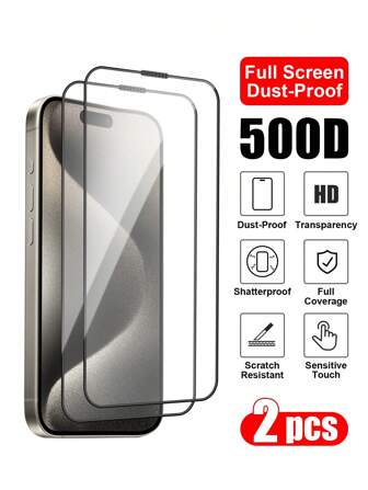 2pcs Aluminum High Definition Anti-Fingerprint Tempered Glass Film With Integrated Dust Screen, Compatible With Apple IPhone 11/12/13/14/15 Series