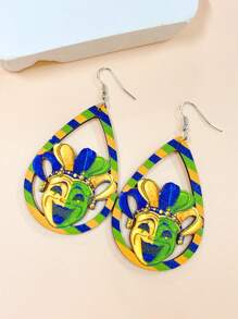 1對木製雕空馬蒂蓋拉斯帽子 & 小丑帽 & 印花口罩垂墜耳環,hip-hop 派對萬聖節女裝戲服配件,完美的朋友約會禮物 - 彩色 - 查看 11