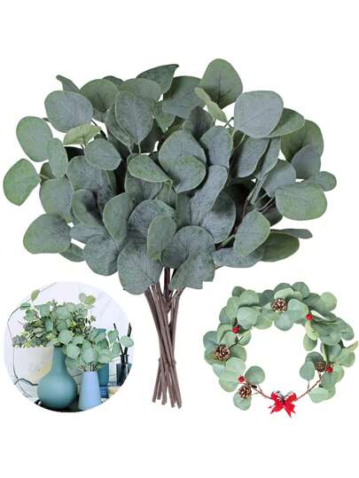 10 قطع أوراق اليوكاليبتوس الصناعية بارتفاع 11.8 بوصة بدون ساق ،أغصان خضراء صناعية لتزيين الأواني وتغليف الهدايا و الحفلات