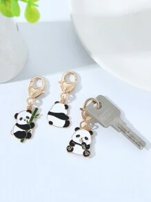 3PCS Alloy Lovely Fashion Chinese Style Cute Panda Keychain For Women Car Keyring Bag Key Pendant Jewelry Good Friend Couple Gift Valentine's Day Car Accessories Bag Charm