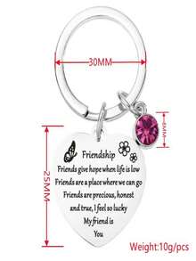 1入不鏽鋼心型鑰匙扣,鑲有水晶,適用於友誼、姐妹情、最好的朋友之間的禮物 - 彩色 - 查看 2