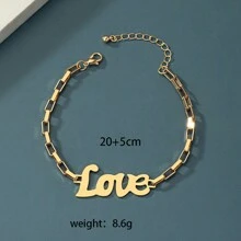 1 件时尚粗链嘻哈个性镂空字母金属手链夸张朋克风格手饰情人节礼物 - 金色 - 查看 4