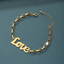 1 件时尚粗链嘻哈个性镂空字母金属手链夸张朋克风格手饰情人节礼物 - 金色 - 查看 1