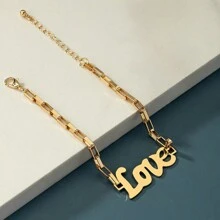 1 件时尚粗链嘻哈个性镂空字母金属手链夸张朋克风格手饰情人节礼物 - 金色 - 查看 2