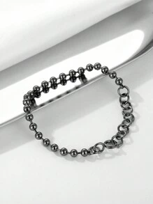 ZG YING ZHOU ZGYZ 1pc Fashionable Stainless Steel 18K Gold Color Small Bead Chain Bracelet, Unisex, Versatile For Nightclub, Wedding, Banquet, Style Black Small Ball Bead Strand Bracelet