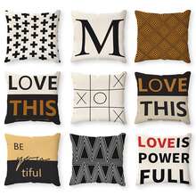 1pc Modern Simple Stripe & Geometric Grid Pattern Pillow Cover, Decorative Cushion For Sofa, Chair, Waist, Bed - A10 - View 3