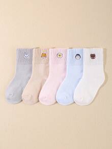 5對嬰兒刺繡動物圖案中筒襪 - 彩色 - 查看 2