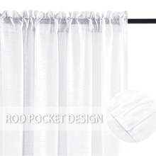 DWCN 雙層白色薄紗窗簾,兩側掛袋和背帶可過濾光線,半透明紗窗簾,配帶拉繩適用於客廳和臥室,107x244cm - 白色 - 查看 4