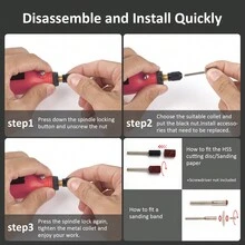 Wireless Rotary Tool, 3.7v Lithium Ion Electric Diy Mini Grinder Kit With Front Led Work Light, 5 Speeds, 40pcs Accessories, Usb Rechargeable Multi-Functional Tool, Great For Nail Polishing & Light Work - Red - View 4