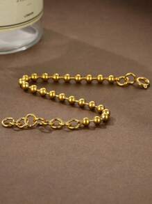 ZG YING ZHOU ZGYZ 1pc Fashionable Stainless Steel 18K Gold Color Small Bead Chain Bracelet, Unisex, Versatile For Nightclub, Wedding, Banquet, Style Black Small Ball Bead Strand Bracelet